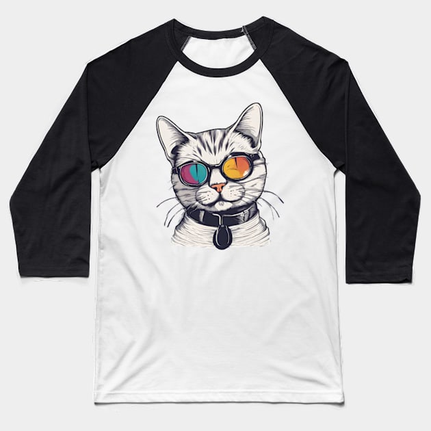 Mr cool cat in a colored glasses Baseball T-Shirt by badrhijri